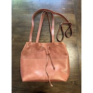 Parker Clay Emma Bucket Bag Purse Crossbody Strap Leather Brown Natural Shoulder